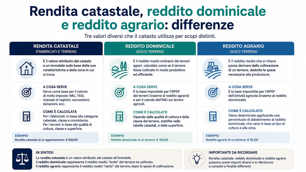Rendita catastale, reddito dominicale e reddito agrario: differenze